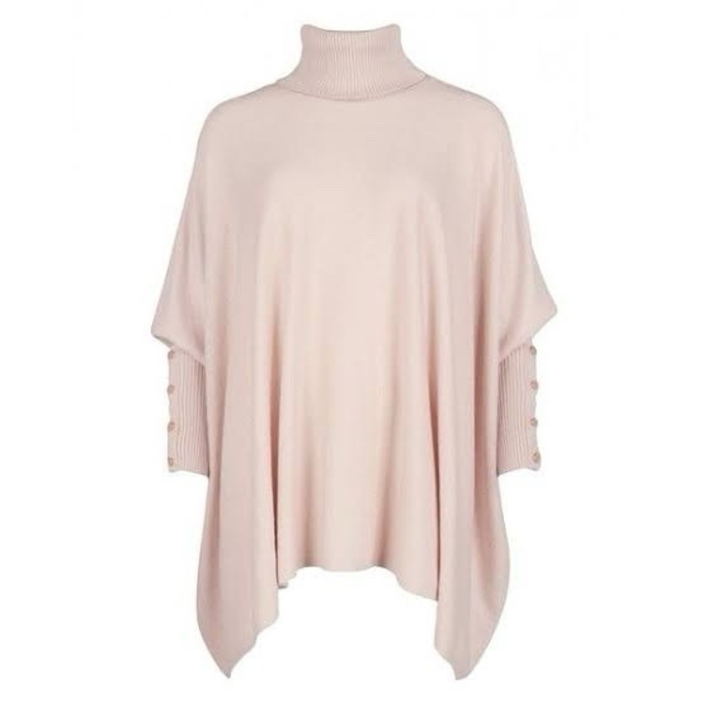 Ted Baker Sweater Womens Medium Pink Blush Turtleneck Poncho Button‎ Cuff Cozy